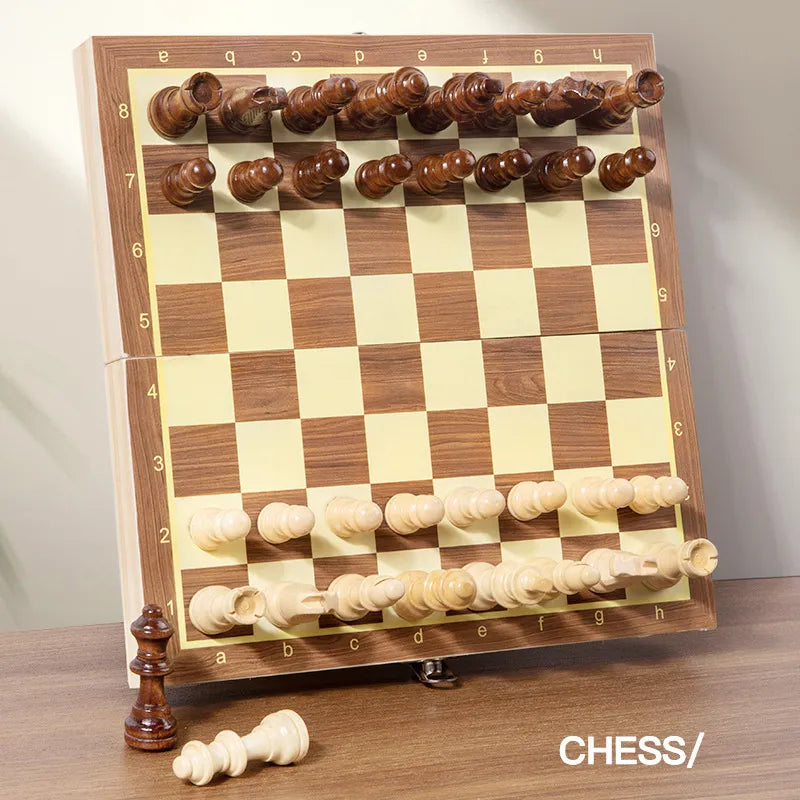 Solid Wood Magnetic Chess Set - open board