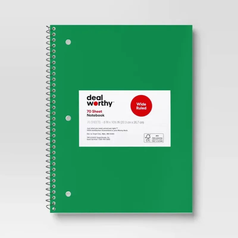 Subject Spiral Notebook Wide Ruled