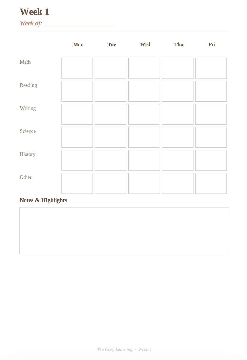The Cozy Learning Homeschool Planner