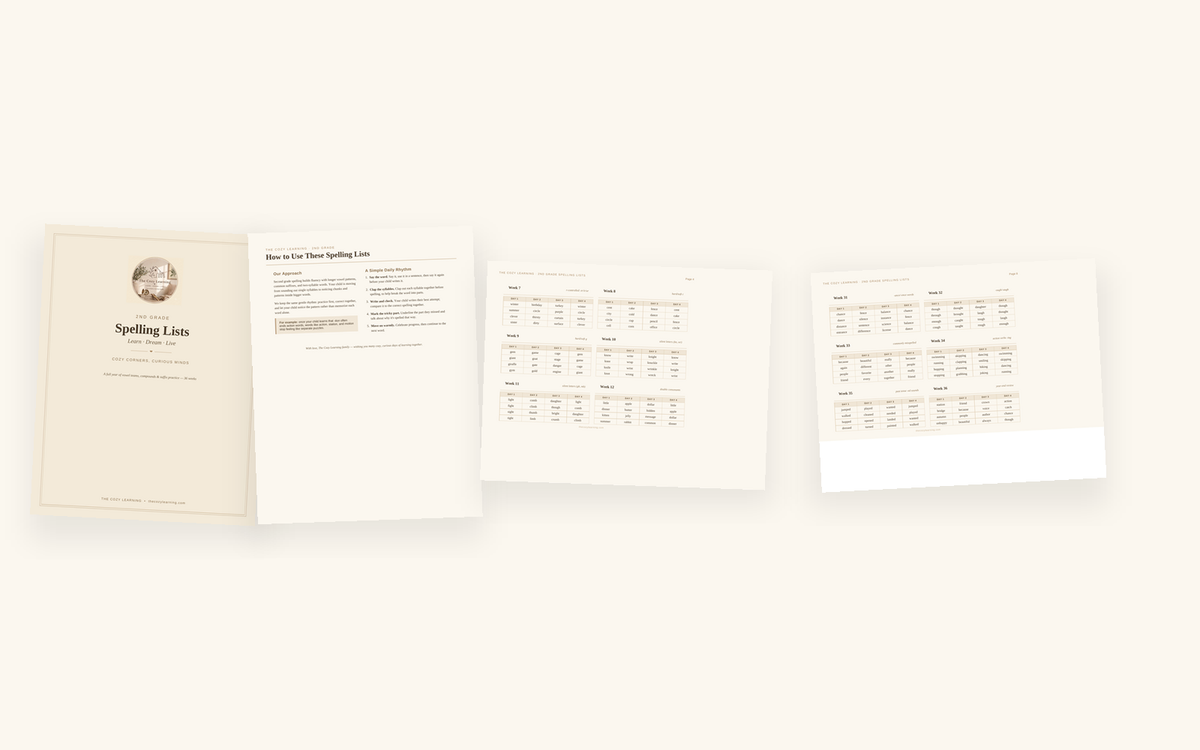 2nd Grade Spelling List Printable | 36 Weeks Vowel Teams & Suffixes | Homeschool Digital Download