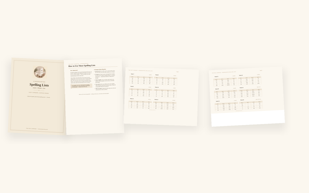 Kindergarten Spelling List Printable | 36 Weeks Word Family Practice | Homeschool Digital Download