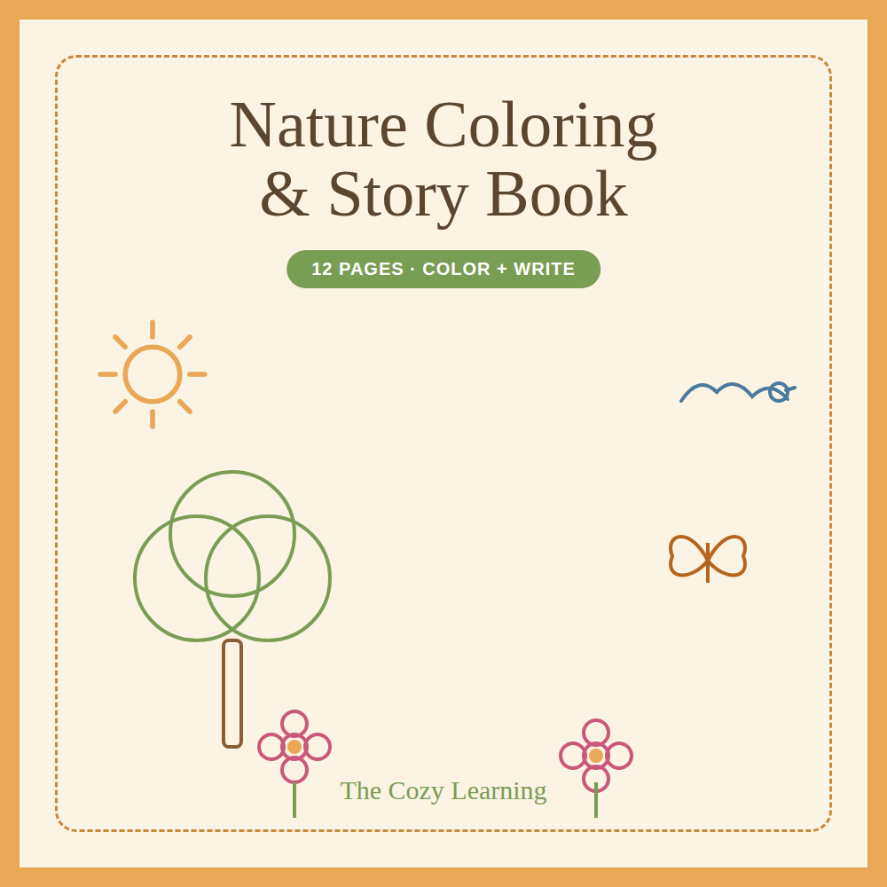 Nature Coloring & Story Book Printable | 12 Pages, Color + Write | Homeschool Digital Download