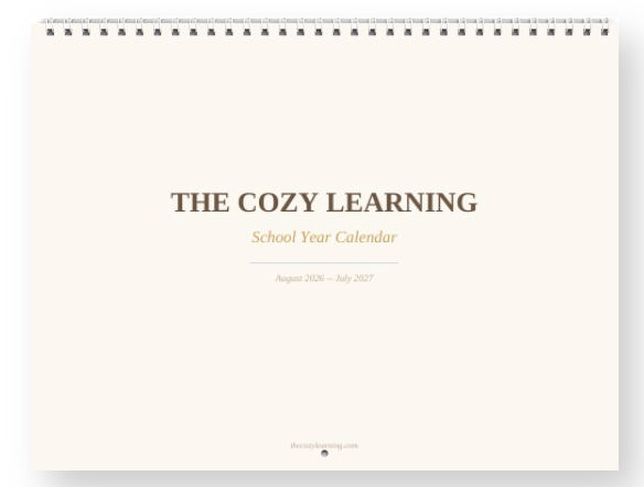 The Cozy Learning School Year Calendar (Aug 2026-Jul 2027)