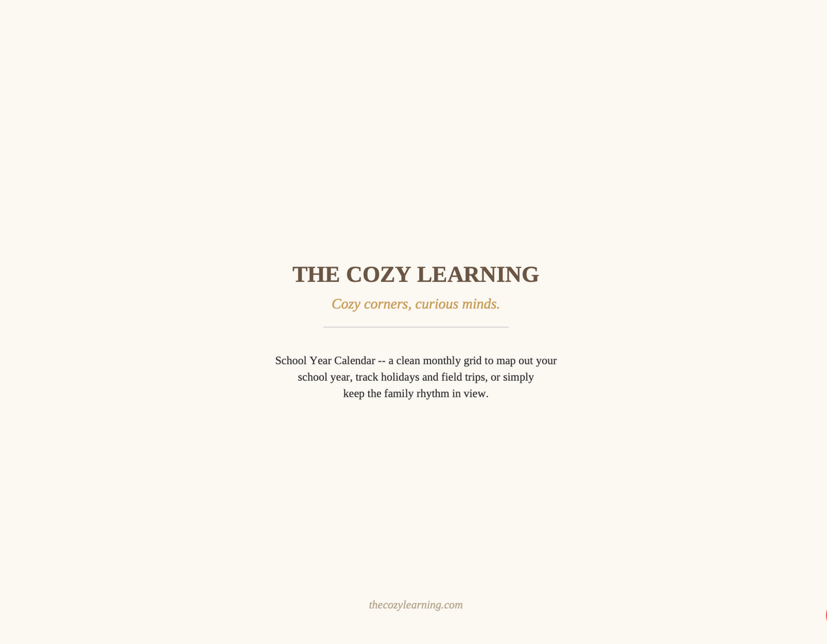 The Cozy Learning School Year Calendar (Aug 2026-Jul 2027)
